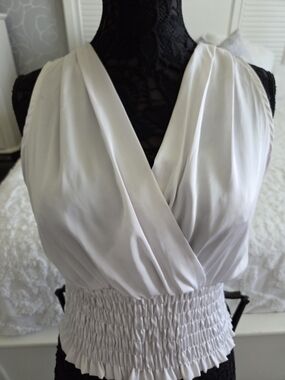 White Satin Wrap Front Sleeveless Top